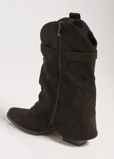 Bottes froissées à talon style cow girl Noir