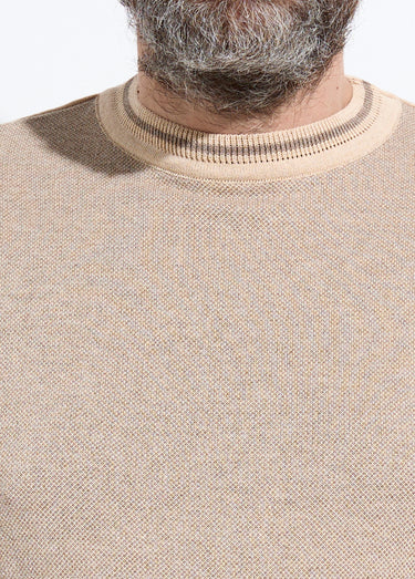 Pull col rond maille caviar coton Beige