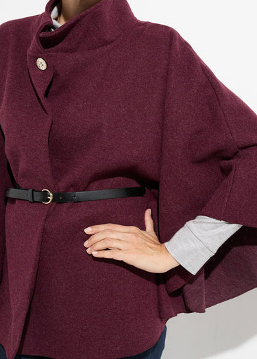 Manteau cape à ceinturer, col montant Bordeaux