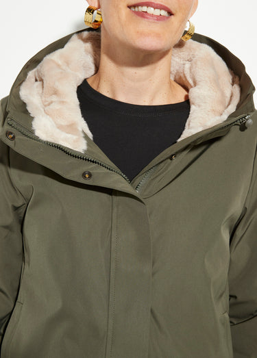 Parka chaude déperlante doublure fourrure Kaki