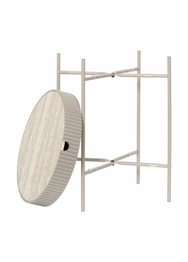 Table ronde effet pierre, avec rangement Blanc/Beige