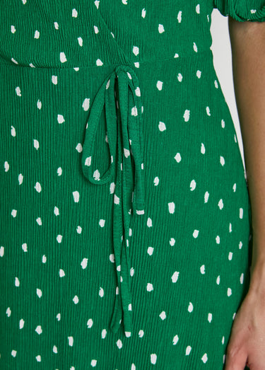 Robe mi longue cache-coeur pois Vert/Blanc