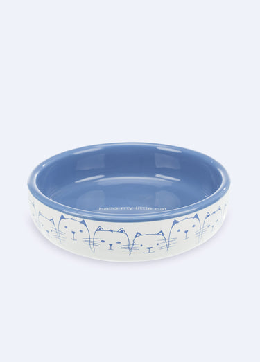 Gamelle céramique animaux, décor chats Bleu / Blanc