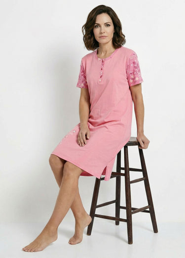 Chemise de nuit courte col tunisien coton Corail