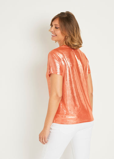 T-shirt irisé manches courtes col rond Abricot