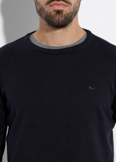 Pull fin coton, col rond manches longues Bleu Marine