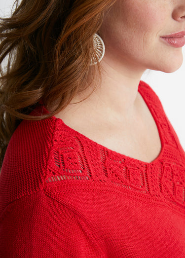 Pull manches longues mailles fantaisie Rouge