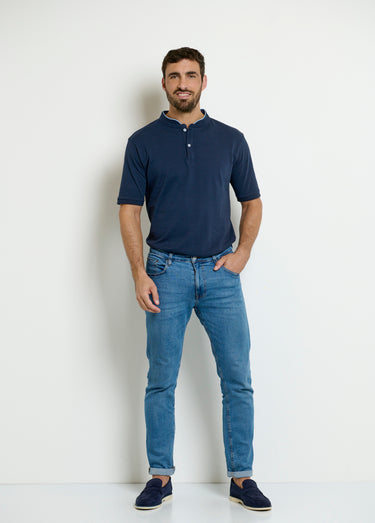 Polo col officier contrastant Bleu Marine