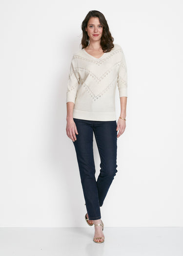Pull maille brillante fantaisie ajourée Beige