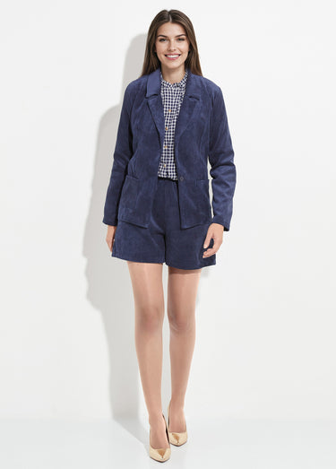 Veste velours grosses cotes, col tailleur Marine