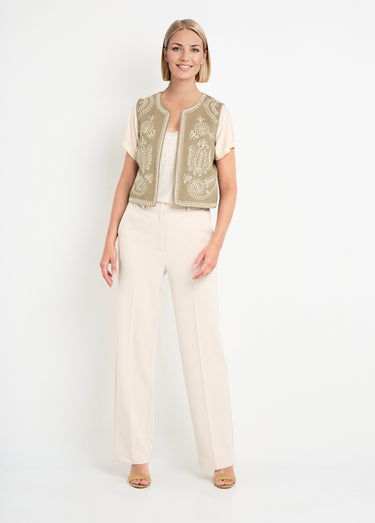 Gilet sans manches brodé style scandinave Kaki