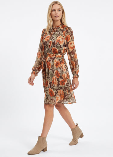 Robe courte en voile imprimé automnal Orange/Vert