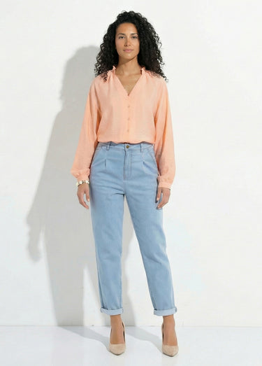 Chemisier raglan ample col V boutonné Orange