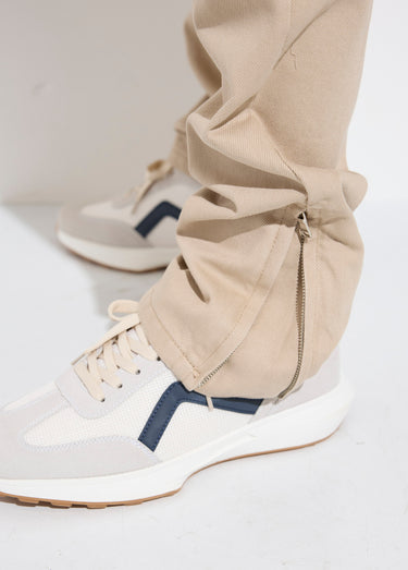 Jean cargo bas zippé, taille élastiquée Beige