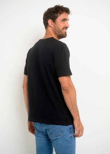 T-shirt col rond inscription épaule Noir