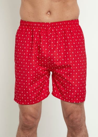 Caleçon de bain micro motif ancres Rouge