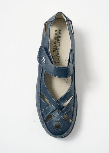Sandales en cuir ajouré avec scratch Bleu