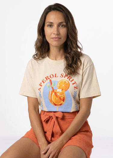 T-shirt manches courtes print Cocktail Beige