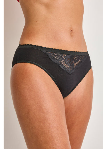 Culotte échancrée dentelle coton - lot de 3 Noir Lot3