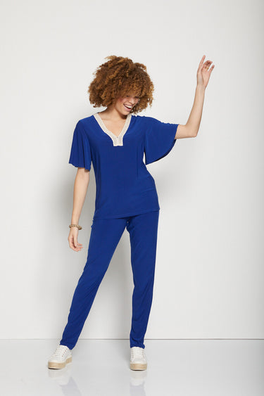T-shirt court ample finition macramé Uni Bleu