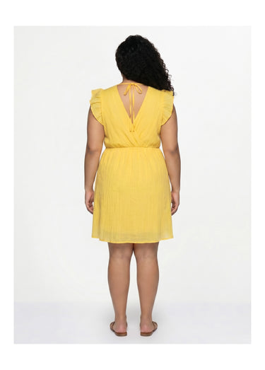 Robe courte volantée col V sans manches Jaune