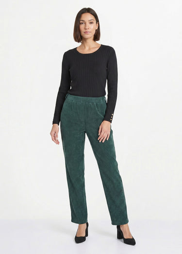 Pantalon velours côtelé taille élastiquée Vert