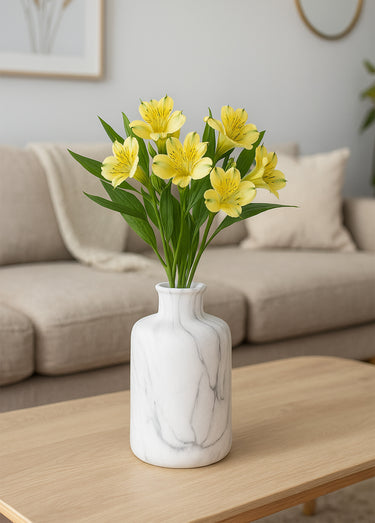 Vase col étroit en dolomite effet marbre Blanc