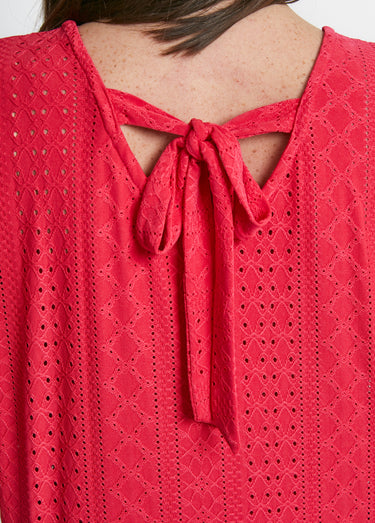 Tee-shirt manches papillon maille ajourée Framboise