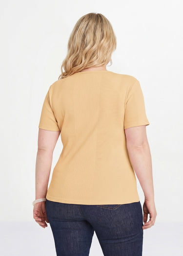 T-shirt coton côtelé col rond Sable