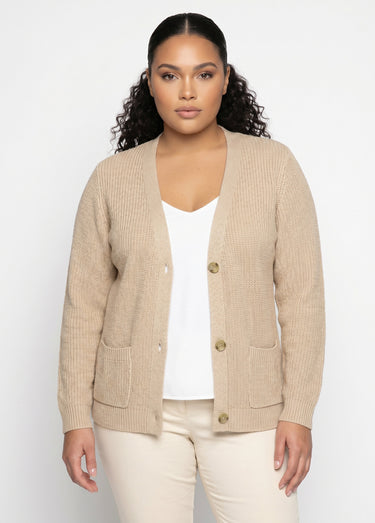 Gilet long boutonné brillant manches longues Ficelle