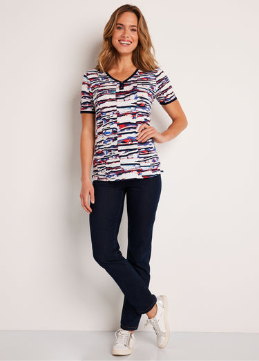 T-shirt court motif marin Marine/Rouge