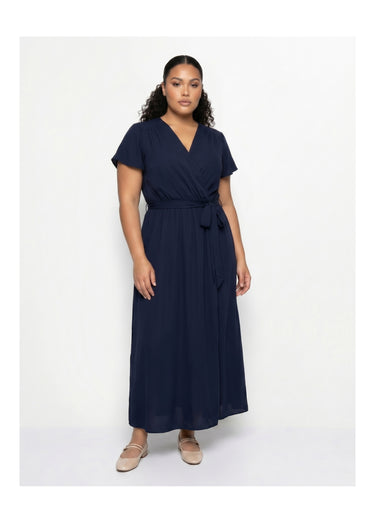 Robe housse longue, ceinture à nouer Marine