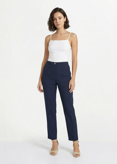 Pantalon droit uni taille semi élastiquée Marine