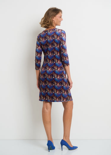 Robe en velours imprimé taille drapée Bleu/Camel