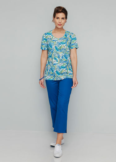 Tunique manches courtes motif exotique Imprimé turquoise