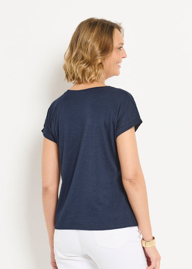T-shirt brodé ajouré manches courtes Marine