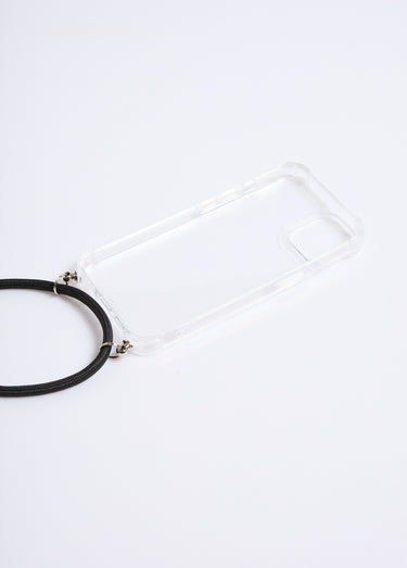 Coque silicone et cordon pour iPhone 13 ou 14 Transparent/Noir
