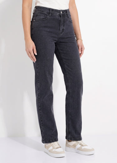 Jean couleur 5 poches droit taille haute Noir / délavé