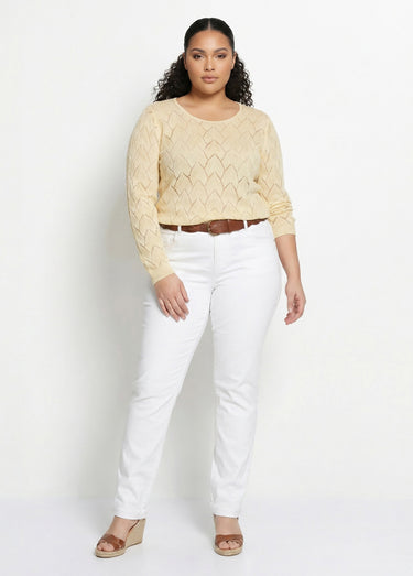 Pull maille ajourée avec fibres recyclées Vanille