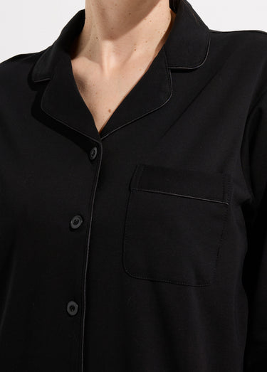 Pyjama 2 pièces jersey, col chemisier Noir