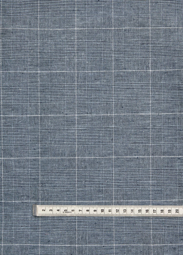 Coupon tissu pied de poule, Leicester Carreaux Bleu