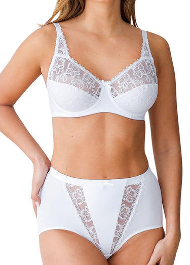 Gaine-culotte ventre plat détails tulle brodé Blanc