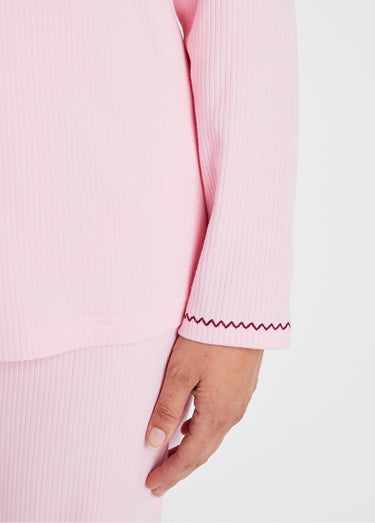 Pyjama 2 pièces coton, broderie poitrine Rose