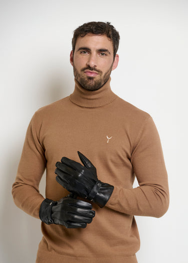 Gants homme en cuir patte poignet Noir