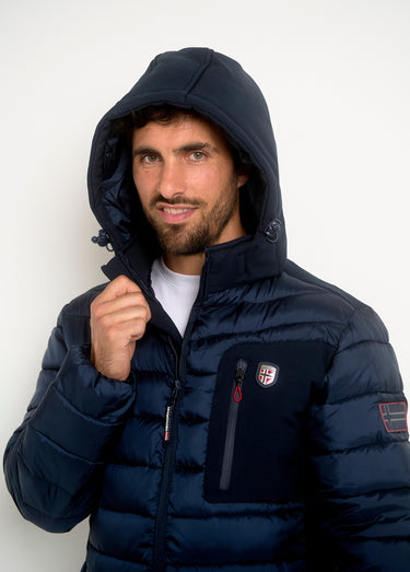 Doudoune chaude zippée à capuche Bleu