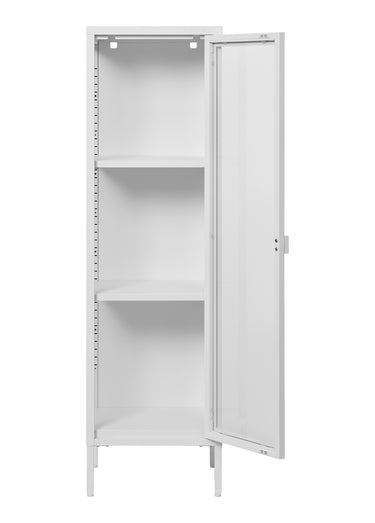 Vitrine 3 niveaux à porte, verre + métal Blanc