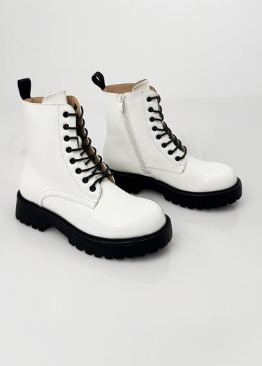 Bottines vernies style Combat boots Blanc