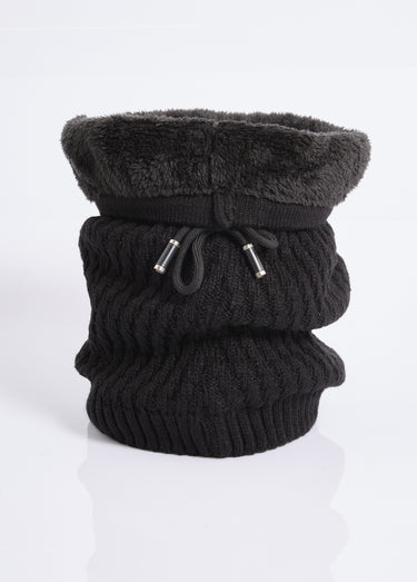 Tour de cou maille et sherpa, stries Noir