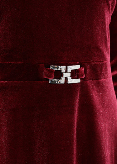 Robe en velours décolleté rond fantaisie Bordeaux