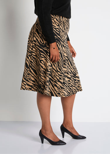 Jupe longue évasée maille jacquard Camel Zebre